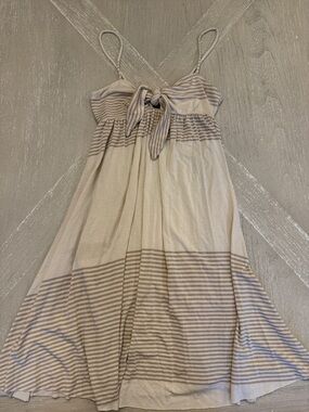 Rachel Pally Beige and Taupe Striped Spaghetti Strap Dress